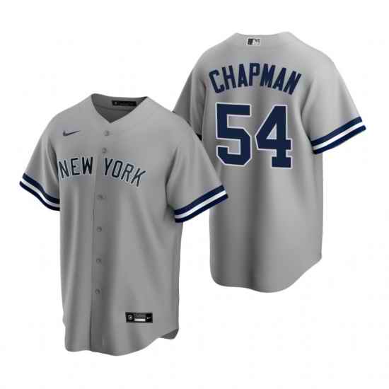 Mens Nike New York Yankees 54 Aroldis Chapman Gray Road Stitched Baseball Jerse